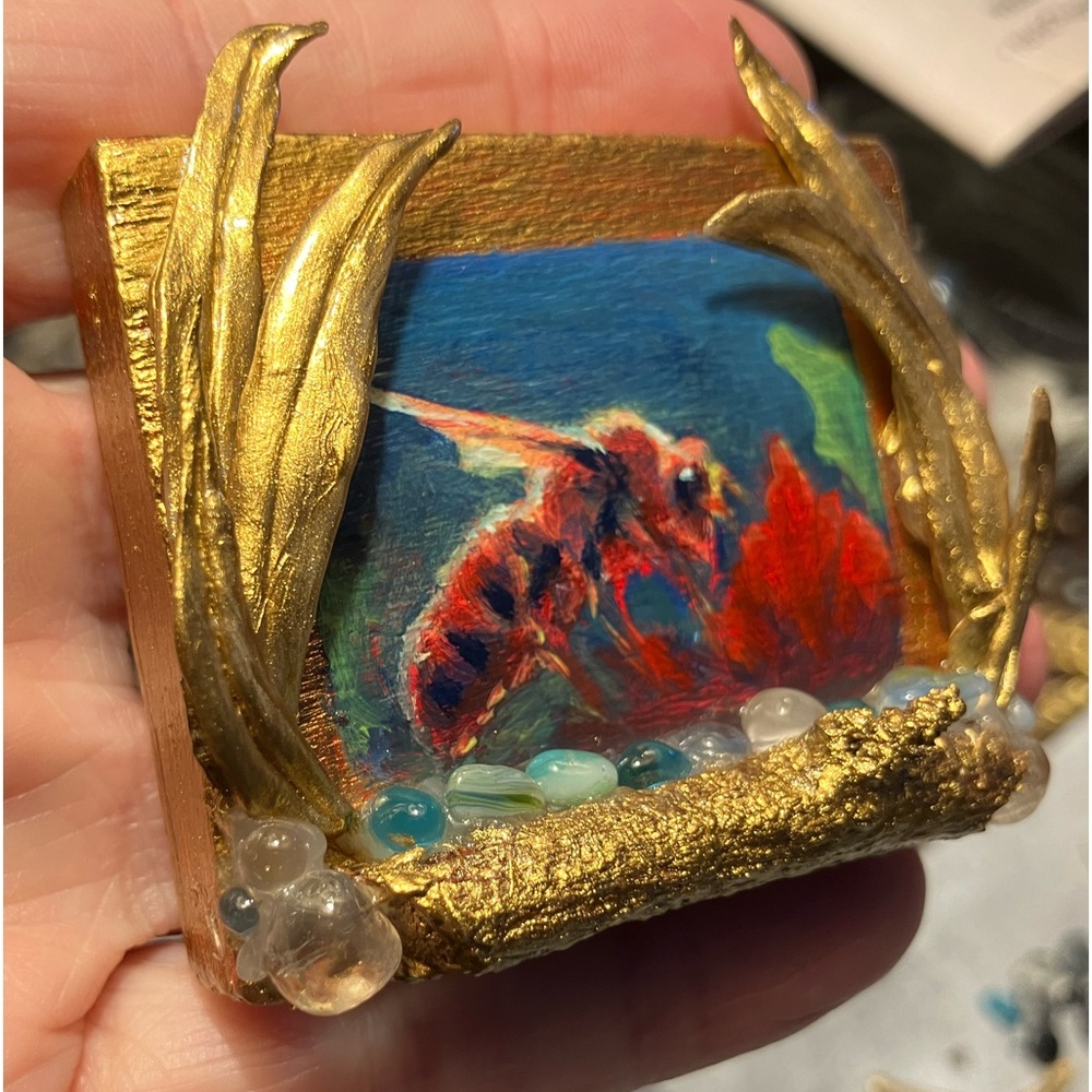 Bee Miniature Painting original Art handmade honeybee Small Unique Gift Decor